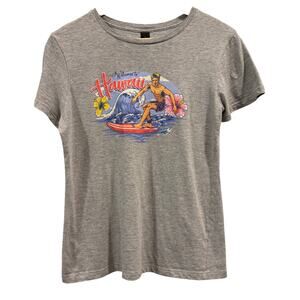 Y2K Hawaii Surf Graphic T-Shirt Gray Surfer Girl Preppy 90s VTG, Size M
